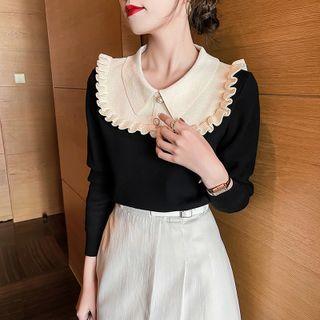 Two-tone Ruffle Trim Knit Top