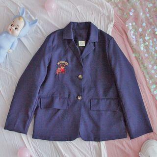 Cartoon Bear Embroidered Single-breasted Blazer