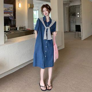 Short-sleeve Denim Shirt Dress / Shawl