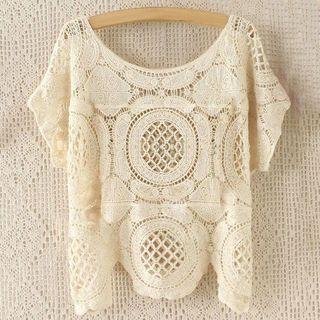 Short-sleeve Crochet Knit Top