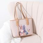 Rabbit Print Faux Leather Tote Bag White & Pink & Almond - One Size