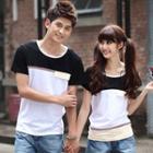 Short-sleeve Color-block Couple Matching T-shirt