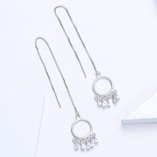 925 Sterling Silver Rhinestone Fringed Hoop Dangle Earring