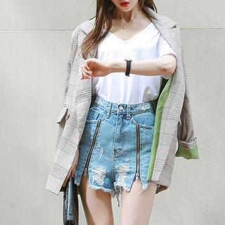 Notched-lapel Double-breasted Plaid Oversized Jacket