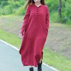 Long-sleeve Frog Buttoned Midi Dress