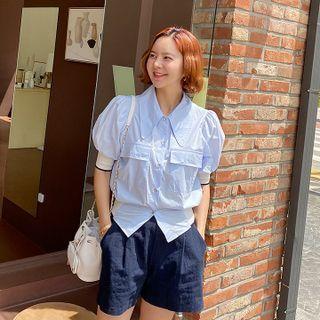 Flap-pocket Cotton Blouse
