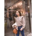 Frilled Lace-trim Sailor-collar Floral Blouse