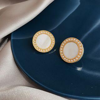 Shell Faux Pearl Disc Earring