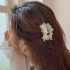 Flower Faux Pearl Mesh Hair Clamp White - One Size