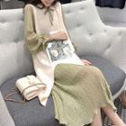 Set: Long-sleeve Midi Chiffon Dress + Knit Top