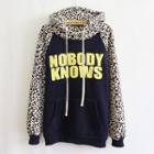 Lettering Hooded Leopard Panel Pullover