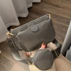 Set Of 3: Wide Strap Zip Crossbody Bag + Round Purse