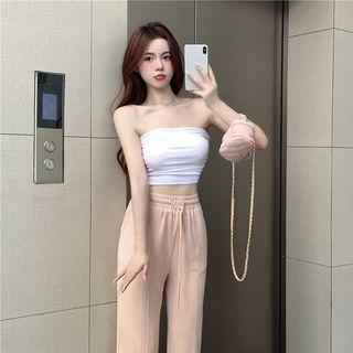 Plain Tube Top / Slit Loose Fit Pants