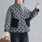Dot Print Quilted Button-up Jacket Gray & Black - One Size