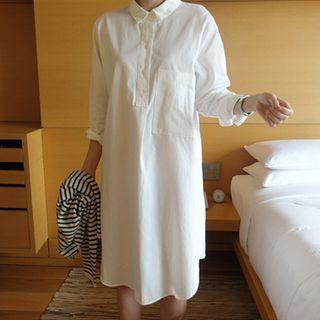 Plain Collared Midi Dress
