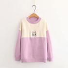 Rabbit Embroidered Color-block Sweater