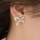 Rhinestone Bow Earring 1 Pair - 925 Silver - One Size