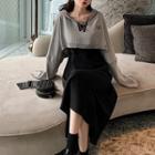 Hooded Cropped Sweater / Sleeveless A-line Midi Dress / Set