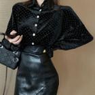 Long-sleeve Dotted Velvet Shirt Black - One Size