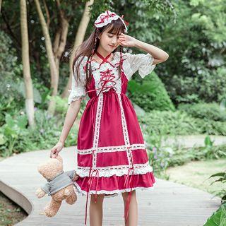 Ruffle Strap Lace-up A-line Pinafore Dress