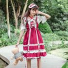 Ruffle Strap Lace-up A-line Pinafore Dress