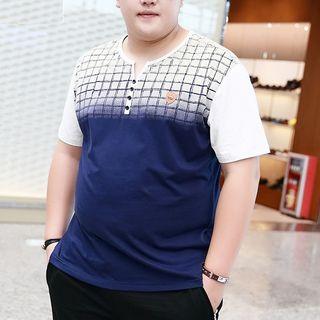 Short-sleeve Color-block Buttoned Top