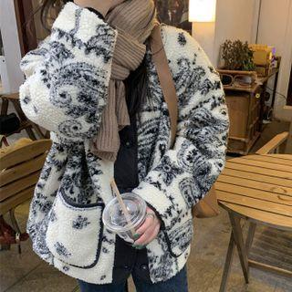 Print Fleece Jacket Black & White - One Size