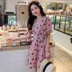 Heart Print V-neck Short-sleeve A-line Dress