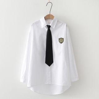Long-sleeve Applique Shirt White - One Size