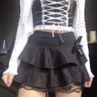 Lace Panel Bow-detail Mini Skirt
