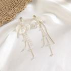 Non-matching Faux Pearl Petal Fringed Earring 1 Pair - Silver Needle - As Shown In Figure - One Size