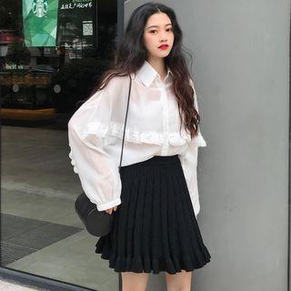 Frill-trim Shirt / Pleated Mini Skirt