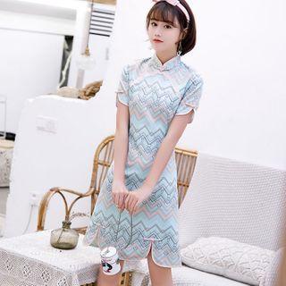 Patterned Short-sleeve Mini A-line Qipao