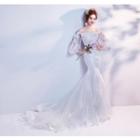 3/4-sleeve Off Shoulder Mermaid Lace Evening Gown