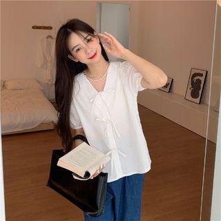 Short-sleeve Ribobn Blouse
