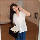 Short-sleeve Ribobn Blouse