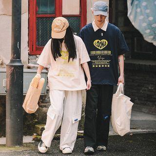 Couple Matching Short-sleeve Heart Print Polo Shirt
