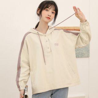 Buttoned Color Block Hoodie