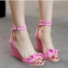 Frill Trim Ankle Strap Wedge Sandals