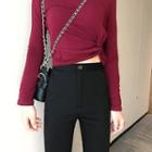 Plain Long-sleeve Slim-fit Cropped Top