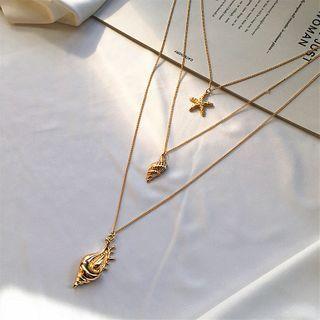 Alloy Shell & Starfish Pendant Layered Necklace