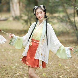 Maxi A-line Hanfu Skirt / Long-sleeve Top / Elbow-sleeve Jacket