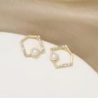 Faux Pearl Rhinestone Square Earring 1 Pair - E1320-3 - Gold - One Size