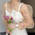 Floral Mesh Puff-sleeve Blouse
