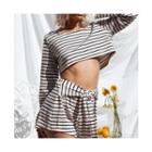 Set: Striped Cropped Top + Lace-up Shorts