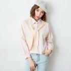 Long Sleeve Lace-up Striped Shirt Pink - One Size