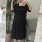 Short-sleeve Double-breasted Pleated Dress