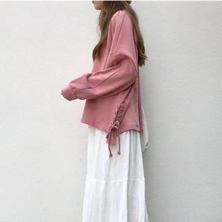 Lace-up Pullover / Midi A-line Skirt