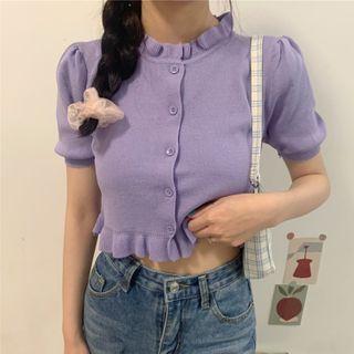 Ruffle Trim Balloon-sleeve Cardigan