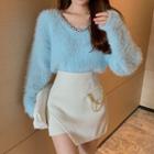 Fluffy Sweater / Chain Mini Fitted Skirt